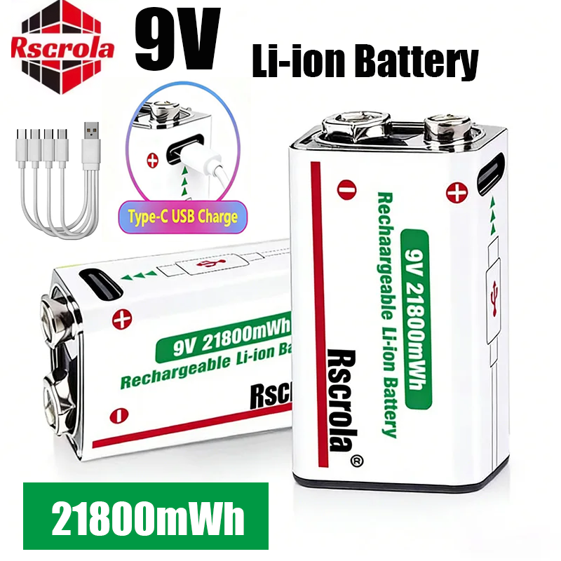Smoke Detector Interconnected - USB-C 充電式 9V リチウムイオン電池 21800mWh 高容量