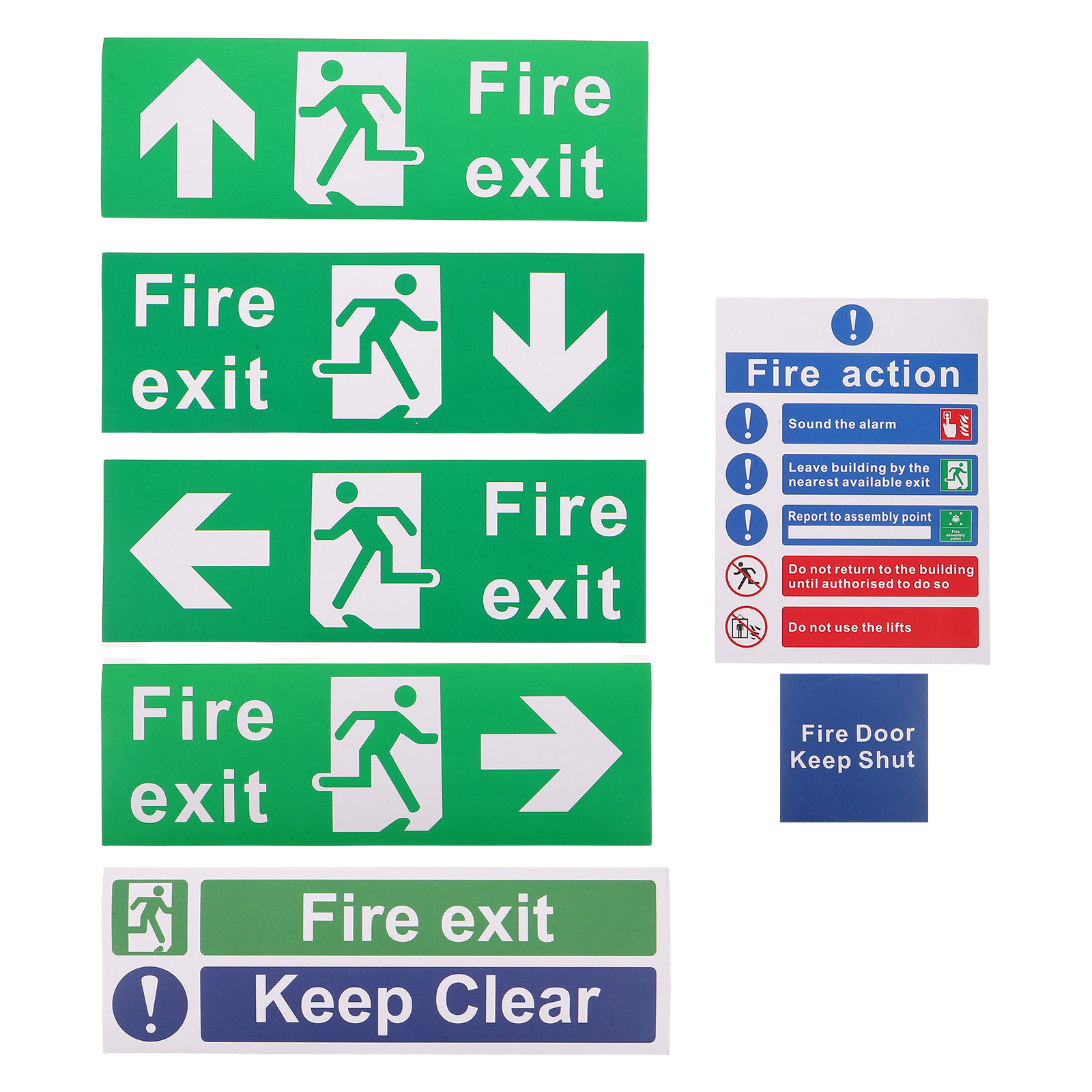Emergency Exit Sign - 21枚入り 公共安全避難口標識 火災緊急避難誘導ステッカー 粘着性PVC製 ドア・壁・窓用 オフィス・学校向け