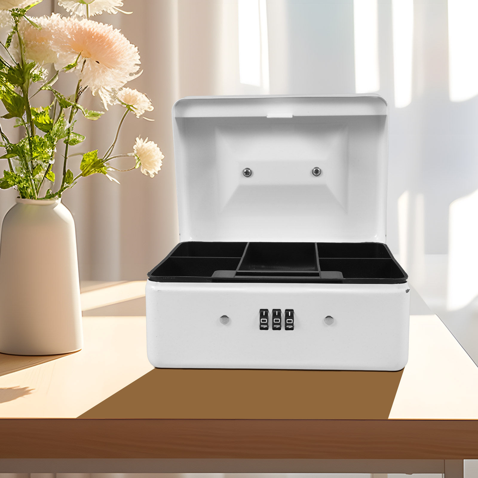 Lockbox Key Secure - スチール製キャッシュボックス コンビネーションロック ポータブルロック式収納ボックス 取り外し可能なトレイ 大容量 安全なマネーオーガナイザー