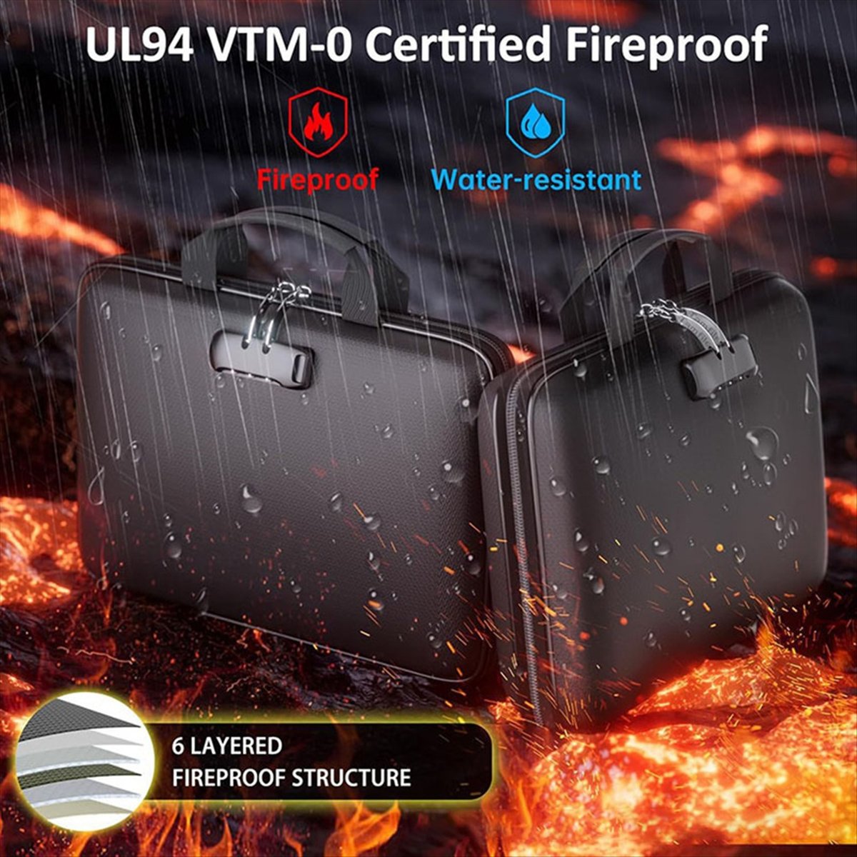 Fire Safe Document - 耐火性ドキュメントオーガナイザーボックス（ロック＆ファイルフォルダー付き）、書類・ファイル・貴重品用のハードケース耐火セーフバッグ