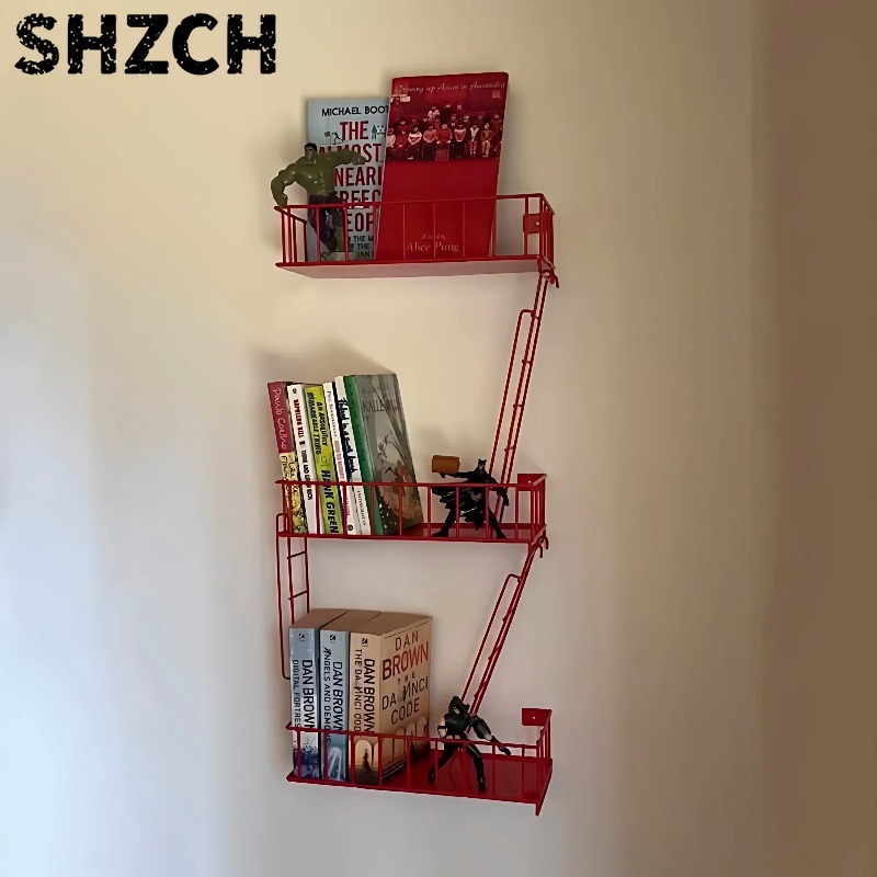 Fire Escape Ladder - 防火壁用棚、3段メタルラダーオーガナイザー、頑丈な玄関用バスケット、工業用ニューヨークシェルフ