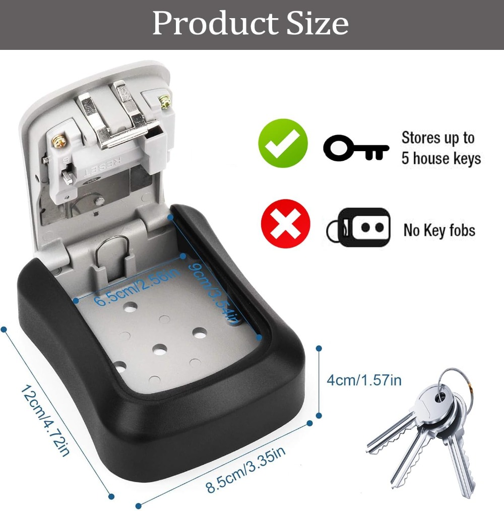 防水壁掛けキーセーフ、リセット可能な4桁ダイヤル式、頑丈なキ - Lockbox Key Secure のレビューと価格