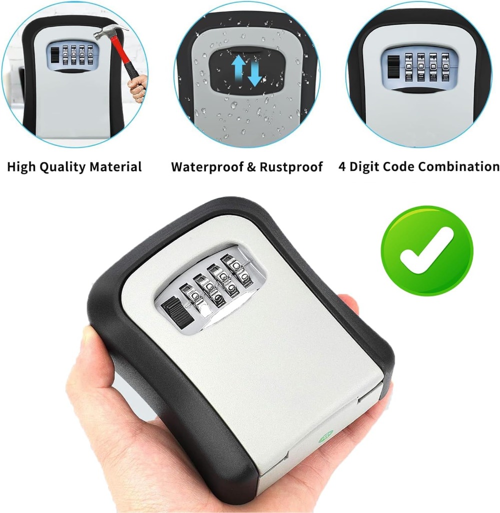 防水壁掛けキーセーフ、リセット可能な4桁ダイヤル式、頑丈なキ - Lockbox Key Secure のレビューと価格