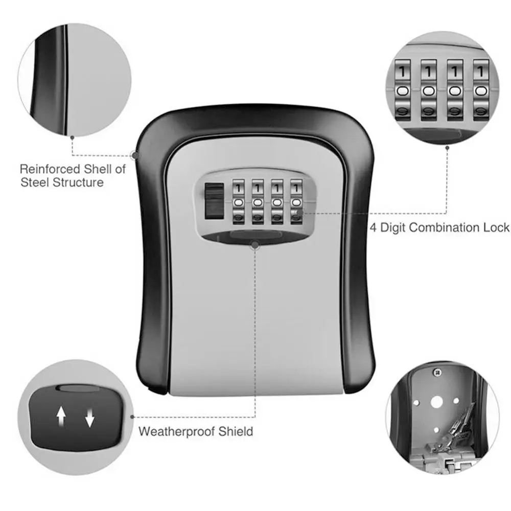 壁取り付けキーロックボックス、4桁のパスワードコード、セキュ - Lockbox Key Secure のレビューと価格