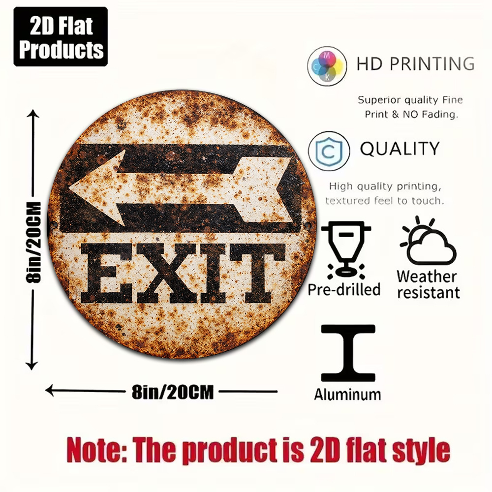 2Dメタルサイン 8x8インチ/20x20cm レトロ丸型ア - Emergency Exit Sign のレビューと価格