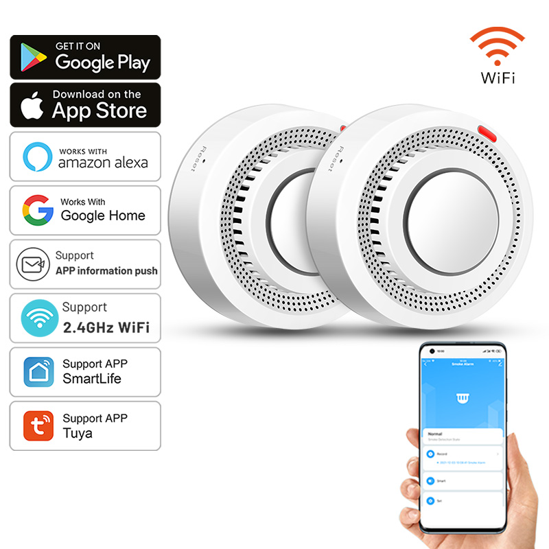 2パックTuyaスマートWiFi煙感知器、リアルタイムAPP - Smoke Detector Interconnected のレビューと価格